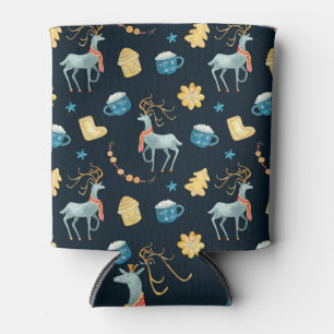 Christmas Deers: Watercolor Seamless Pattern Can Cooler