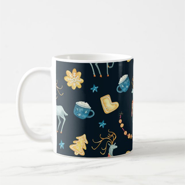 Christmas Deers: Watercolor Seamless Pattern Coffee Mug (Left)