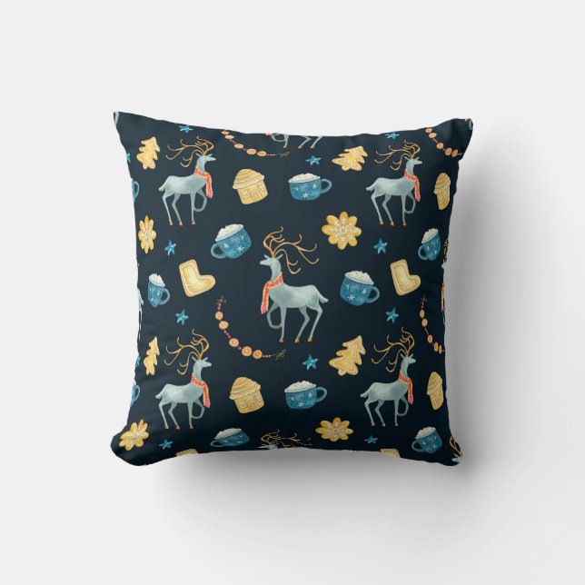 Christmas Deers: Watercolor Seamless Pattern Cushion (Front)