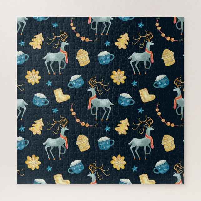 Christmas Deers: Watercolor Seamless Pattern Jigsaw Puzzle (Vertical)