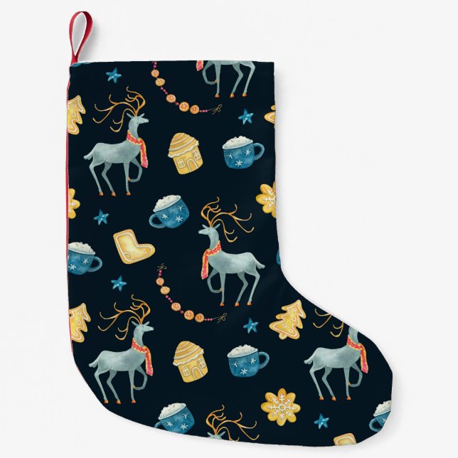Christmas Deers: Watercolor Seamless Pattern Small Christmas Stocking (Front)