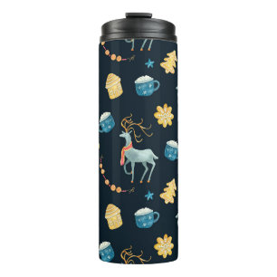 Christmas Deers: Watercolor Seamless Pattern Thermal Tumbler