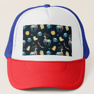 Christmas Deers: Watercolor Seamless Pattern Trucker Hat