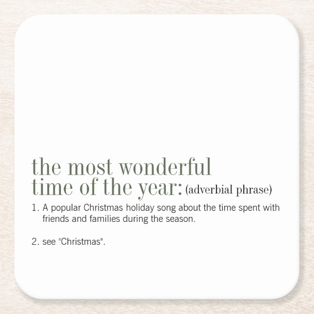 Christmas Definition Holiday Square Paper Coaster (Front)