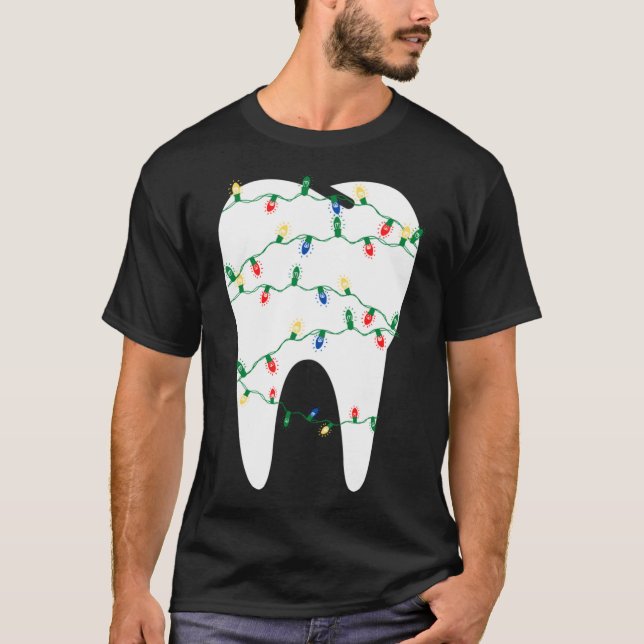 Christmas Dentist Dental Tooth in Christmas Lights T-Shirt (Front)