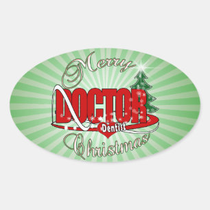 CHRISTMAS DENTIST DOCTOR OVAL STICKER