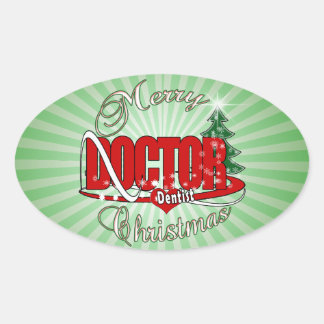 CHRISTMAS DENTIST DOCTOR OVAL STICKER