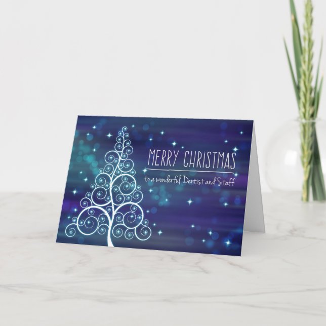 Christmas Dentist & Staff, Bokeh Effect & Tree Holiday Card (Front)