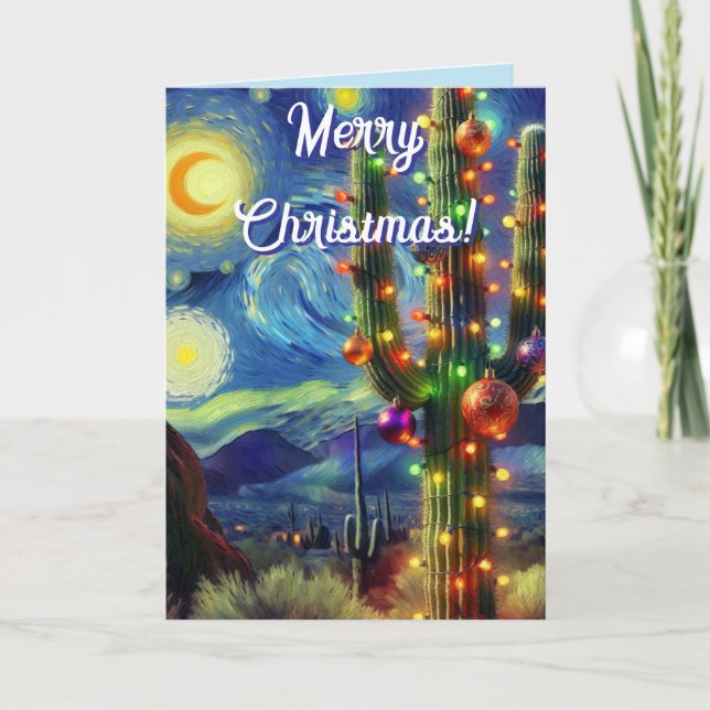 Christmas Desert Saguaro Cactus Holiday Card (Front)
