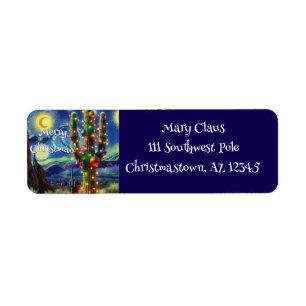 Christmas Desert Saguaro Cactus Return Address Label