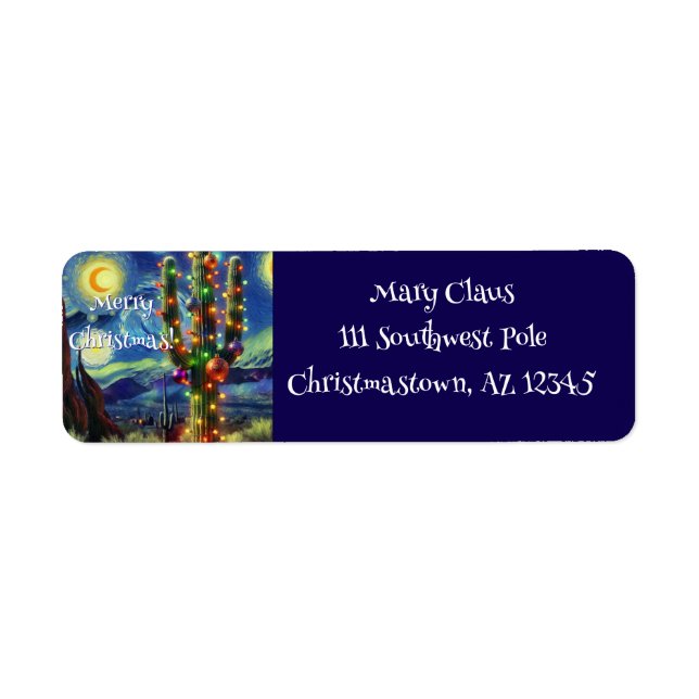 Christmas Desert Saguaro Cactus Return Address Return Address Label (Front)
