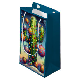 Christmas Desert Southwest Saguaro Cactus Seasonal Small Gift Bag
