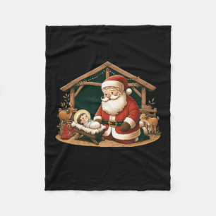Christmas Design Kneeling Santa Claus With Ba  Fleece Blanket