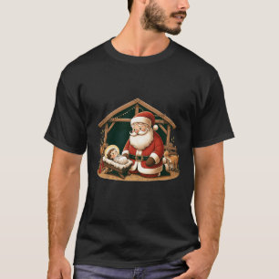 Christmas Design Kneeling Santa Claus With Ba  T-Shirt