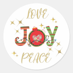 CHRISTMAS DESIGN LOVE JOY PEACE WITH CHRISTMAS LIG CLASSIC ROUND STICKER