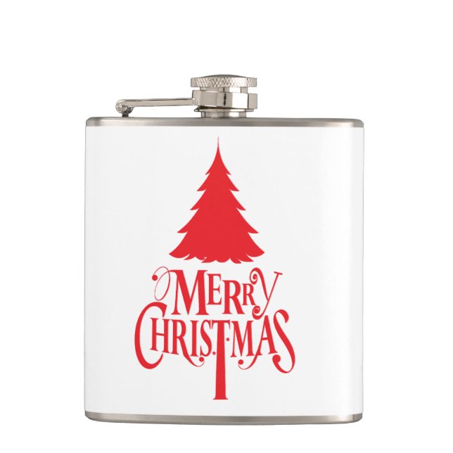 Christmas design with red tree hip flask (Front)