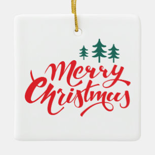 Christmas design with trees ceramic ornament