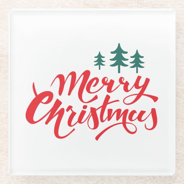 Christmas design with trees glass coaster (Front)