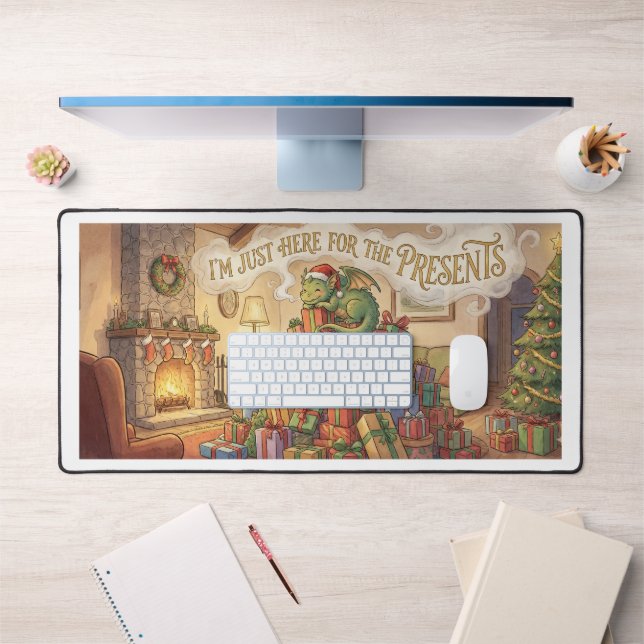 Christmas Desk Mat – Funny Dragon & Presents – Fes (Office 1)