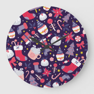 Christmas desserts, vintage starry pattern. large clock
