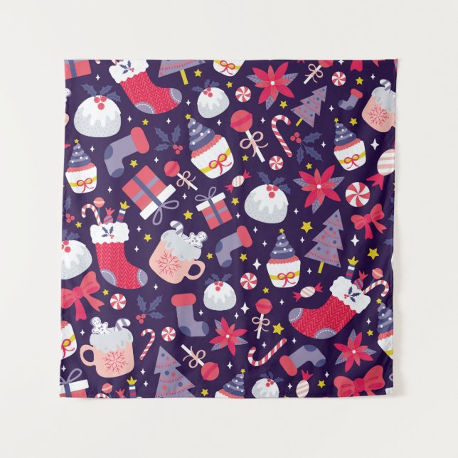 Christmas desserts, vintage starry pattern. tapestry (Front)