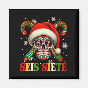 Christmas Dia De Los Muertos Sugar Skull Seis Siet Magnet