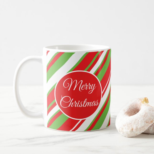 Christmas diagonal  lines pattern mug (With Donut)