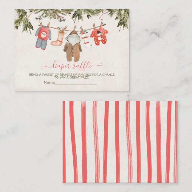 Christmas Diaper Raffle Baby Shower Clothesline Enclosure Card (Front/Back)