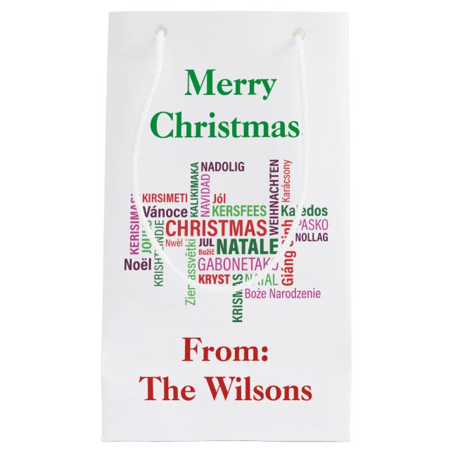 Christmas Different Languages Word Cloud Custom Small Gift Bag (Front)