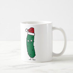 Christmas Dill Pickle wearing a Santa Hat Coffee Mug