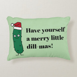 Christmas Dill Pickle wearing a Santa Hat Decorative Cushion