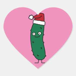 Christmas Dill Pickle wearing a Santa Hat Heart Sticker