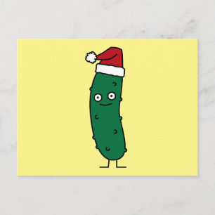 Christmas Dill Pickle wearing a Santa Hat Holiday Postcard