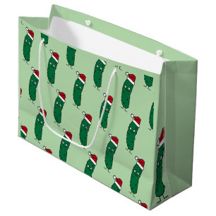 Christmas Dill Pickle wearing a Santa Hat Large Gift Bag