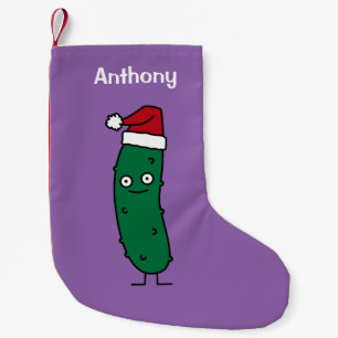 Christmas Dill Pickle wearing a Santa Hat Small Christmas Stocking