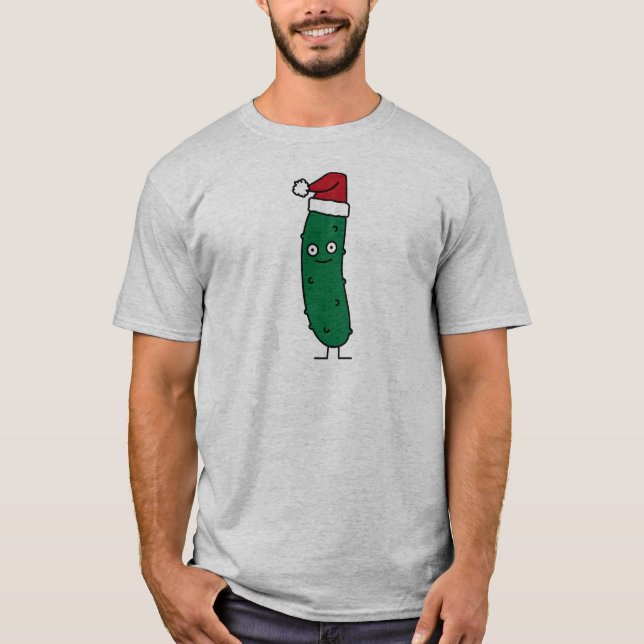 Christmas Dill Pickle wearing a Santa Hat T-Shirt (Front)