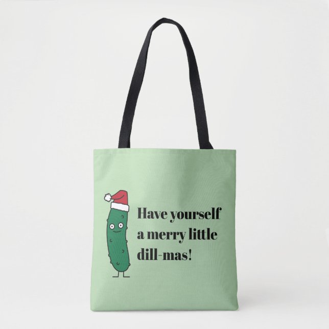 Christmas Dill Pickle wearing a Santa Hat Tote Bag (Front)
