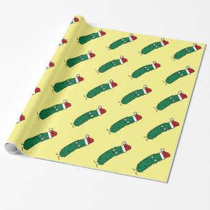 Christmas Dill Pickle wearing a Santa Hat Wrapping Paper