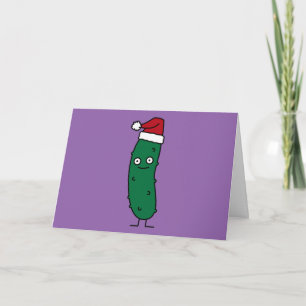 Christmas Dill Pickle wearing Santa Hat Holiday Card