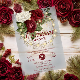 Christmas Dinner - Floral Grapevine Lighted Wreath Acrylic Invitations