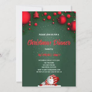 Christmas Dinner green Pine Red Berry  Invitation
