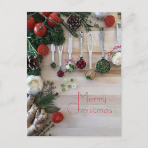 Christmas Dinner, herbs, spices, tomatoes, Holiday Postcard