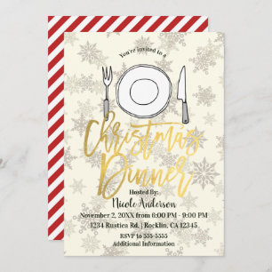 CHRISTMAS DINNER Holiday Party Cream Ivory Stripes Invitation