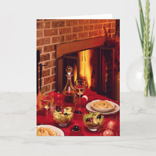 Christmas Dinner Holiday Table Cozy Fireplace Card