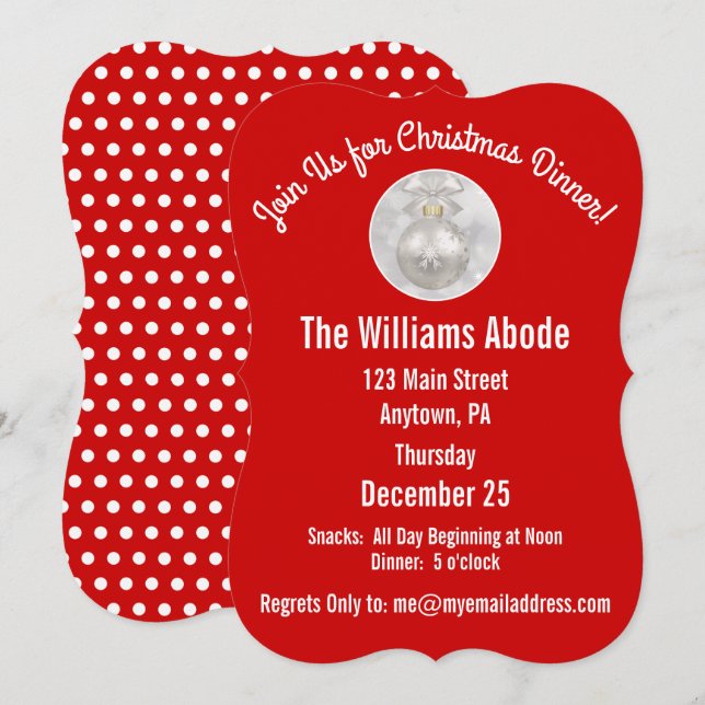 Christmas Dinner in Red & Snowflake Custom Invitat Invitation (Front/Back)
