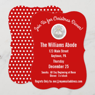 Christmas Dinner in Red & Snowflake Custom Invitation