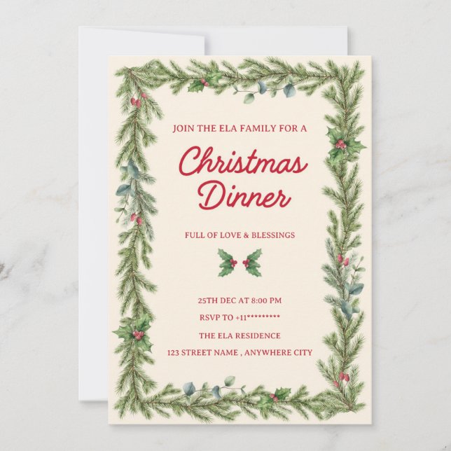 Christmas Dinner Invitation card (Front)