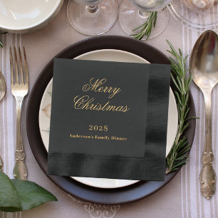 Christmas dinner party black gold year foil napkins
