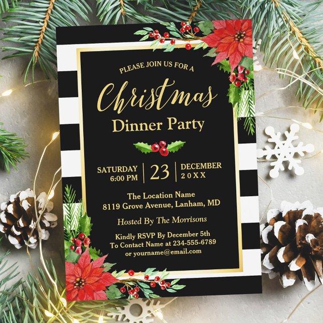 Christmas Dinner Party Classic Poinsettia Floral Invitation (Creator Uploaded)