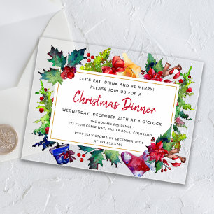Christmas Dinner Party Colourful Watercolor Icons Acrylic Invitations